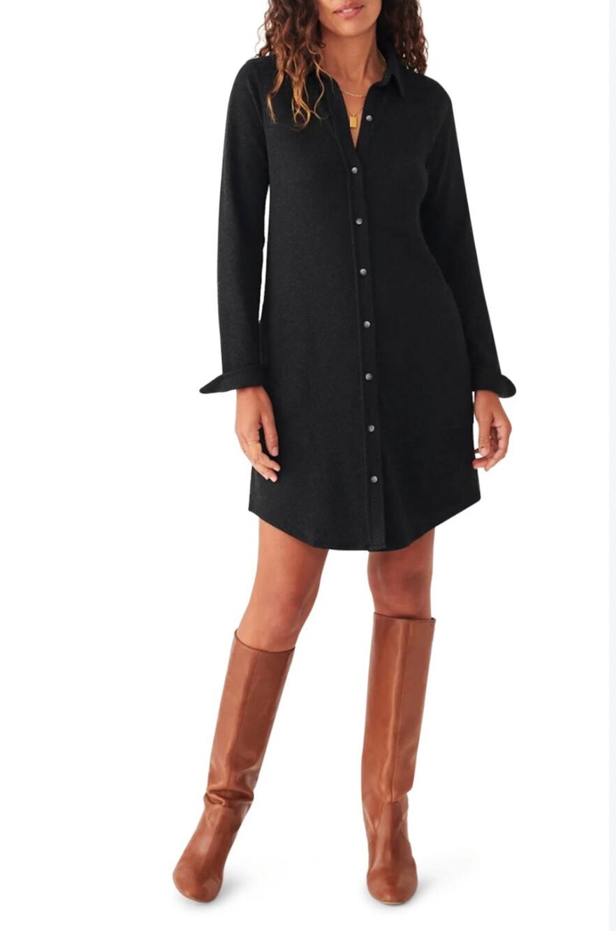 Faherty Legend Heathered Black Twill Sweater Shirtdress Medium